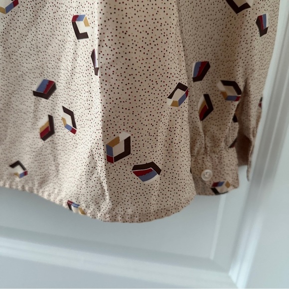 Vintage 80s Personal Beige Geometric Pattern Blouse Long Sleeves Women’s Size 12 - Picture 12 of 16